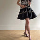 Aconiconi Elegant Black V-Neck Sleeveless Midi Tutu Chic Dress- Rainy Night in Paris