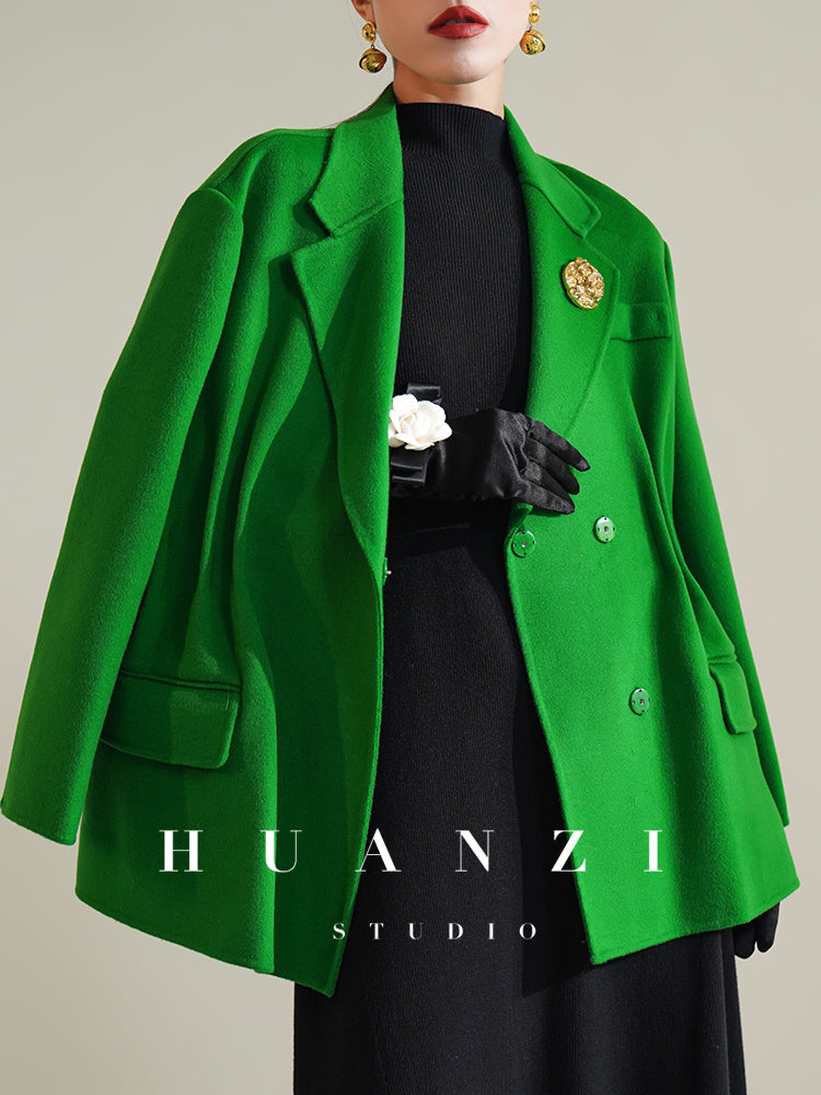 Huanzi custom-made Australian wool hand-sewn double-sided autumn winter short coat - Sakka