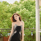 DOLLY Luxury Black Sleeveless Off Shoulder Diamond Tube Top Long Slit Dress-CLAUDIA