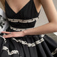 Aconiconi Elegant Black V-Neck Sleeveless Midi Tutu Chic Dress- Rainy Night in Paris