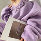 Aconiconi|Purple Flower Crochet openwork long cropped loose wool knit sweater  dress - Twilight