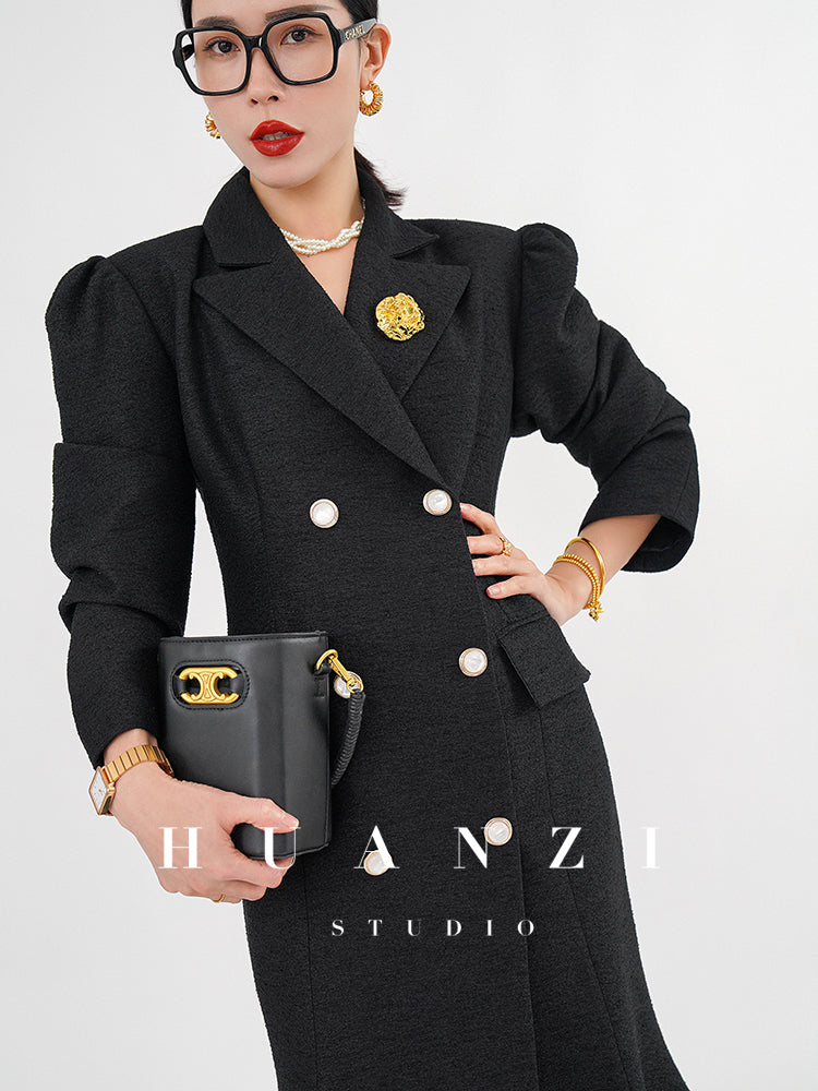 Huanzi vintage retro fishtail timeless classic long coat jacket - Micewo