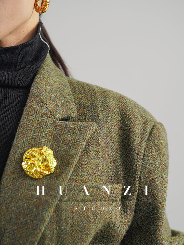 Huanzi high-end retro autumn and winter 100% wool waist suit jacket - Cassie