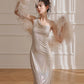 DOLLY Luxury Sliver Sleeveless Glitter Slim Fit Long Banquet Dress-SWATTIE