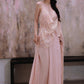 DOLLY Luxury Pink Greek Style Deep V-Neck Sleeveless draped Long Prom Dress-Ulaia