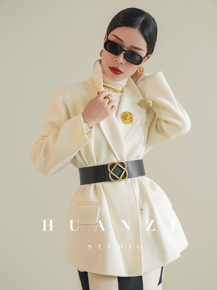 Huanzi custom-made Australian wool hand-sewn double-sided autumn winter short coat - Sakka