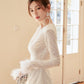 DOLLY Elegant White Crew Neck Long Sleeve Short Sequin Sexy Birthday Dress-LAYLA