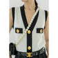 Huanzi custom V-neck knitting sleeveless blakc abd white top - Chiae