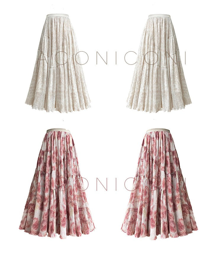 Aconiconi autumn winter gentle French large skirt printed long skirt - Osmo