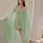 DOLLY High End Green ombre Off Shoulder Puff Sleeves Pleated Tutu Dress- Tulip