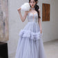 DOLLY Elegant Fog Blue strapless Bandeau High Waist Tutu wedding Dress- vero