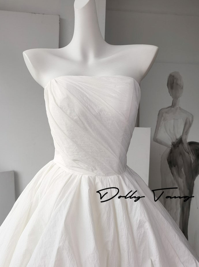 DOLLY Elegant White Tube Top Long Puffy High Waist Wedding Dress-GRACE