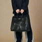 Birkin inspired handmade PU Leather Black tote buckle travel overnight weekender handbag