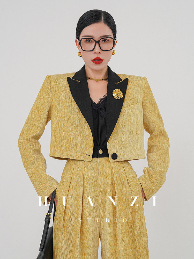 Huanzi herringbone blazer short jacket women's two-piece suit -Iriou