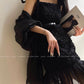 Aconiconi Elegant Black Retro Sleeveless lbd lace Dinner Dress- Quiet Night Orchid