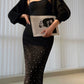 Aconiconi Elegant Black Retro High Waist Diamond Tassel Chic Skirt-  Shallow Light