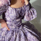 Aconiconi Square Collar Long Sleeve Tea Dress- Amethyst Water