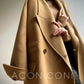 Aconiconi Elegant Brown Suit Collar Double Breasted Long Sleeve Long Coat- Ximu Lover