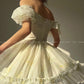 Aconiconi Luxury Off White floral print Puff Sleeve French cottaage bridal Dress- Yurui Chuning