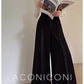 Aconiconi Elegant Black Sea Blue wide leg Long Chic Pants- Black Tea Salt Lake