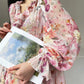 Aconiconi Elegant Floral french Print V-Neck Long Puff Sleeve Loose Waist vacation Dress - Flowery Love