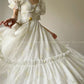 Aconiconi Luxury Off White floral print Puff Sleeve French cottaage bridal Dress- Yurui Chuning