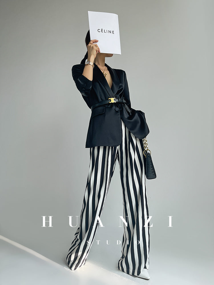 Huanzi high-end striped high-waist wide leg pants - Nuna