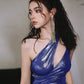 DOLLY Elegant Electric Blue Off Shoulder Halter Neck Dinner Dress-JU  (V)