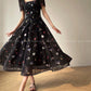 Aconiconi Elegant Black Floal Print Dinner Dress- Huajian Secret Realm