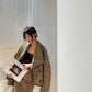 Aconiconi| Caramel wool jacket loose cropped tweed coat suit and skirt hip- Cocoa