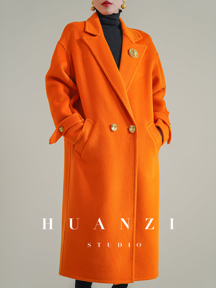 Huanzi tailoring couture minimalist double-sided cashmere wool tweed mid-length coat - Gaue