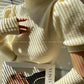 Cream milk red knitted puff sleeve sweater dress-  Mousse Milk Puff