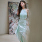 DOLLY Elegant Mint Sleeveless Slim Fit Halter Hollow Long Party Dress-Mint