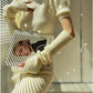 Cream milk red knitted puff sleeve sweater dress-  Mousse Milk Puff