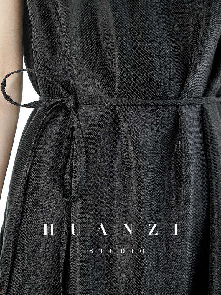 Huanzi custom high-end long sleeveless V-neck dress summer - Miel