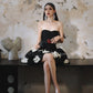 DOLLY Luxury Black Strapless Chet Wrap Flower Embroidered Tutu Cocktail Dress-Losa