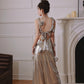 DOLLY Elegant Retro Sliver Gold Deep V-Neck Sleeveless Flower Long Cocktail Dress- Nisa