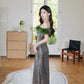 DOLLY Luxury Sliver Retro Style Green Feather Tube Top Long Glitter Party Dress-THEKLA