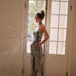 DOLLY Luxury strapless Sequin Top + Long Sequin High Waist Flare Pants suit setpantpa-THEA