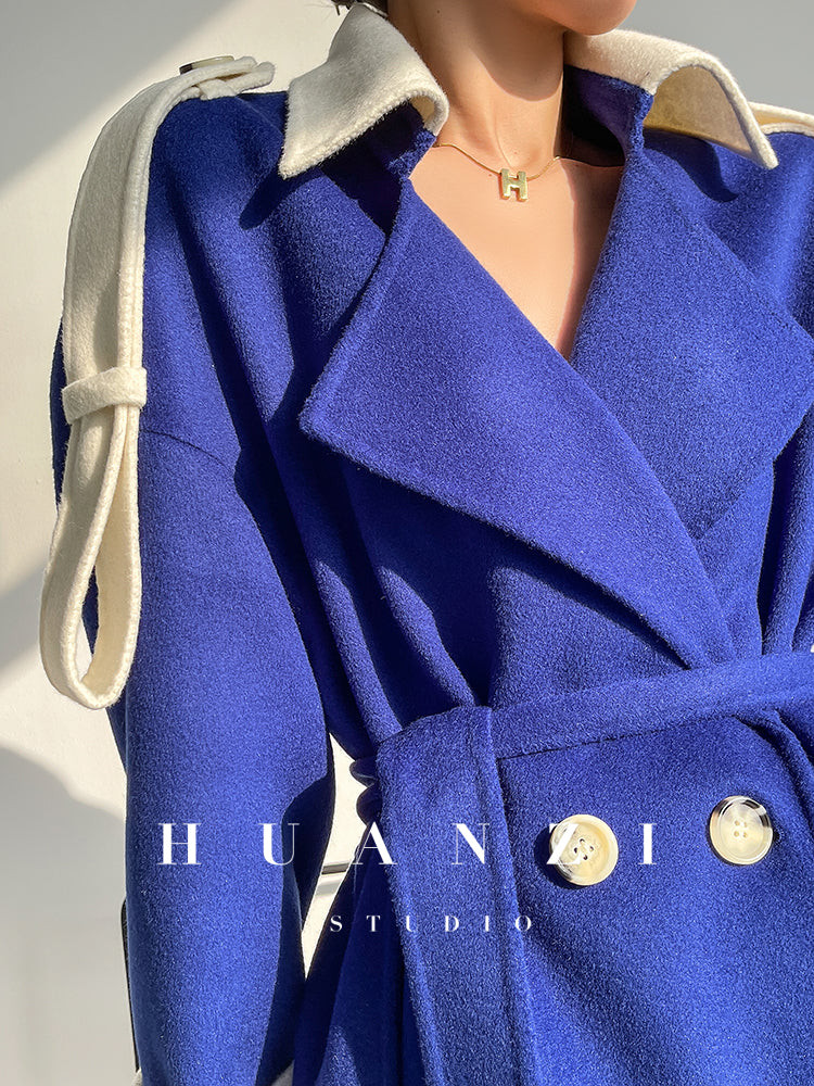 Huanzi high-end blue double-sided cashmere women 's wool coat - Marumi