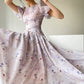 Aconiconi Luxury French Lilac Short Puff Sleeves Dress- Butterfly Dancing Firefly