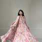 Aconiconi Elegant Floral french Print V-Neck Long Puff Sleeve Loose Waist vacation Dress - Flowery Love