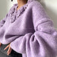 Aconiconi|Purple Flower Crochet openwork long cropped loose wool knit sweater  dress - Twilight
