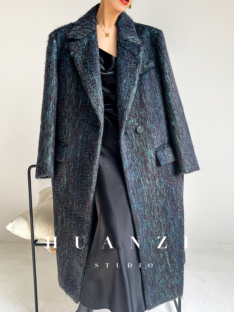 Huanzi custom dyed couture mohair water ripple wool cautumn and winter coat  - Kendu