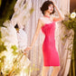 DOLLY Luxury Rose Pink Sleeveless Halter Neck High Waist Knitted Sexy Dress-PURSIA