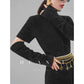 Huanzi French backless Hepburn black elegant mid-length autumn winter dress