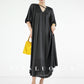 Huanzi high-end satin black V-neck slim pleated dress - Nigoi