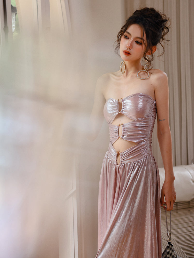 DOLLY Luxury Sleeveless Skin Revealing Tube Top Hollow Birthday Dress-MIA