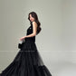 Aconiconi Elegant High Waist Ruffle Mesh Princess Long midi layered Skirt- Quiet Shadow Quicksand