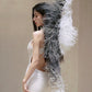 DOLLY High End Gray and White Russian Style High Grade Fluffy Feather Shawl-BENI